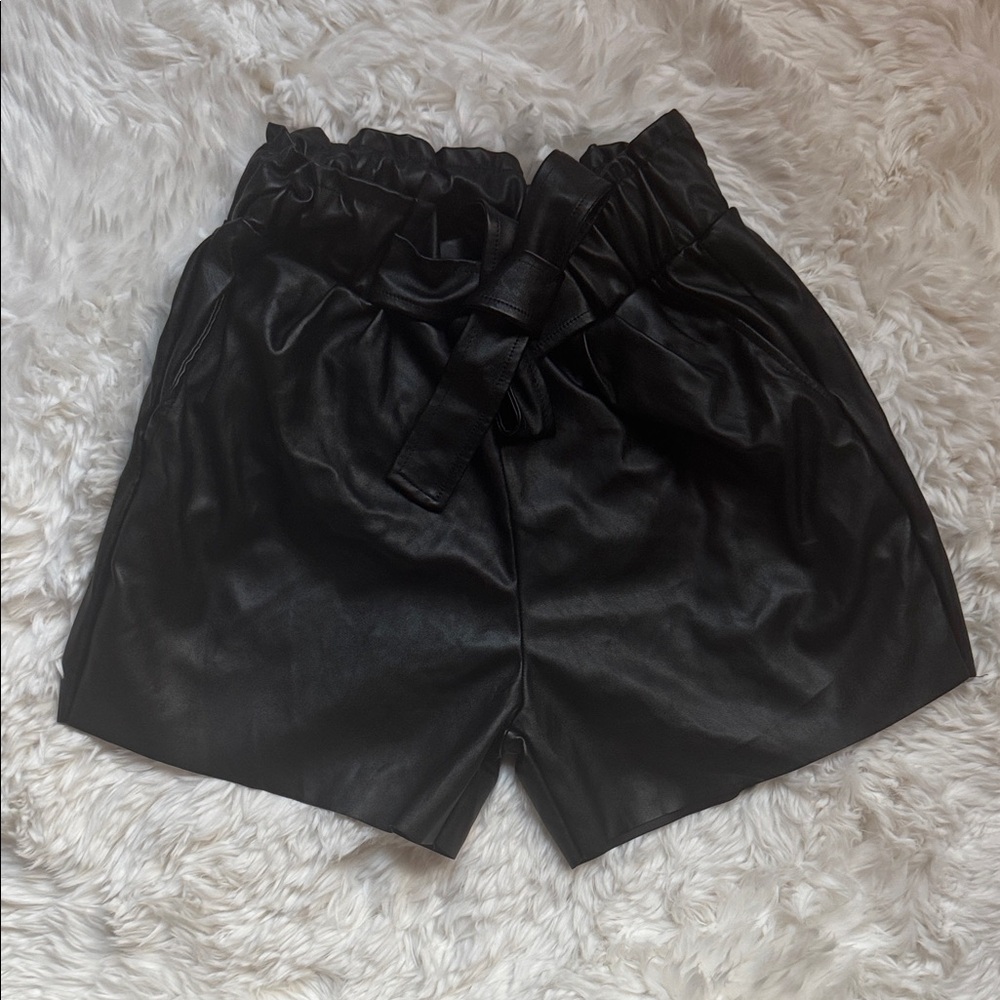 Black Faux Leather Women Shorts